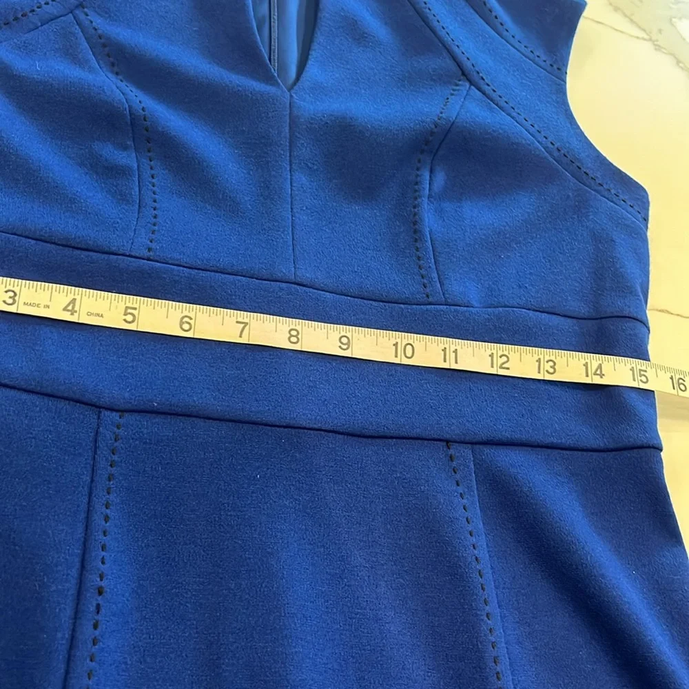 Sangria Royal Blue Sheath Dress V-neck Sleeveless 10P Top Stitching Details. - Picture 14 of 16